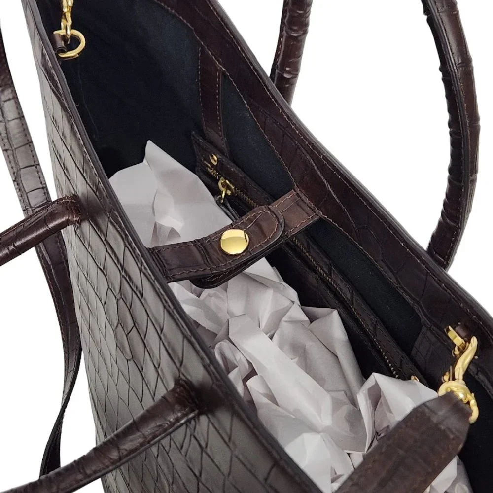 Croc-Embossed Brown Medium Size Tote Bag